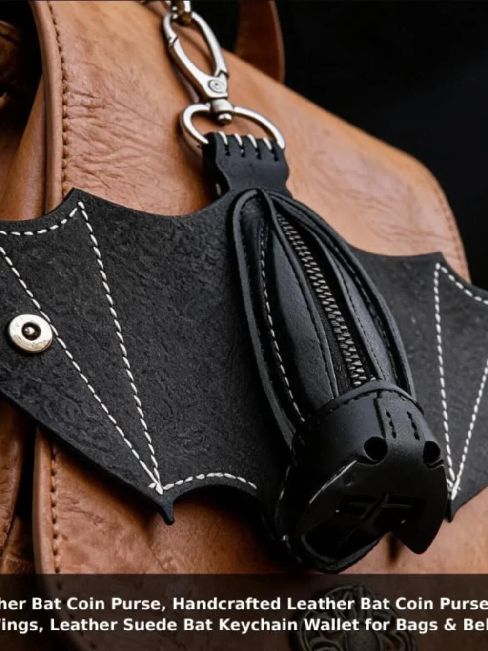 Leather Bat Coin Purse Gothic Wallet Handmade Bag Charm